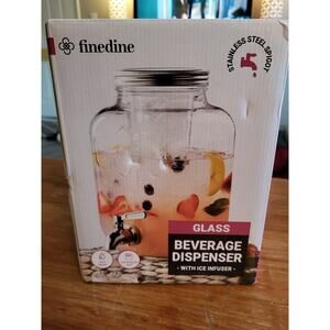 Finedine 1 Gal Glass Beverage Despenser With Ice Infuser New